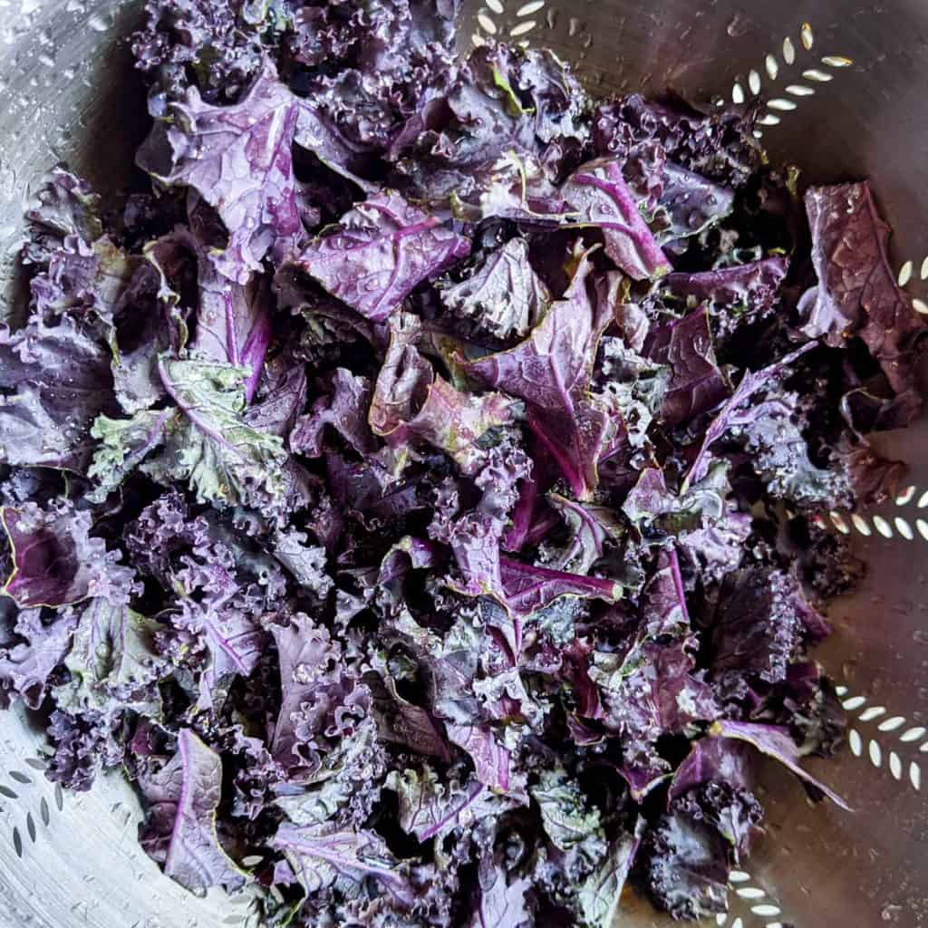 Overhead photo of chopped red kale