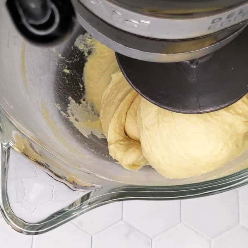 photo of stand mixer with challah dough