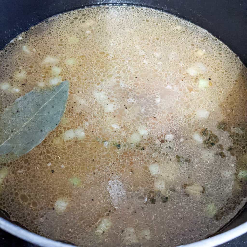 photo of split pea soup being brought to a simmer