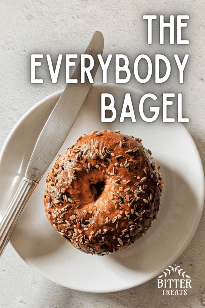 Pinterest graphic including photo of bagel with text: the everybody bagel